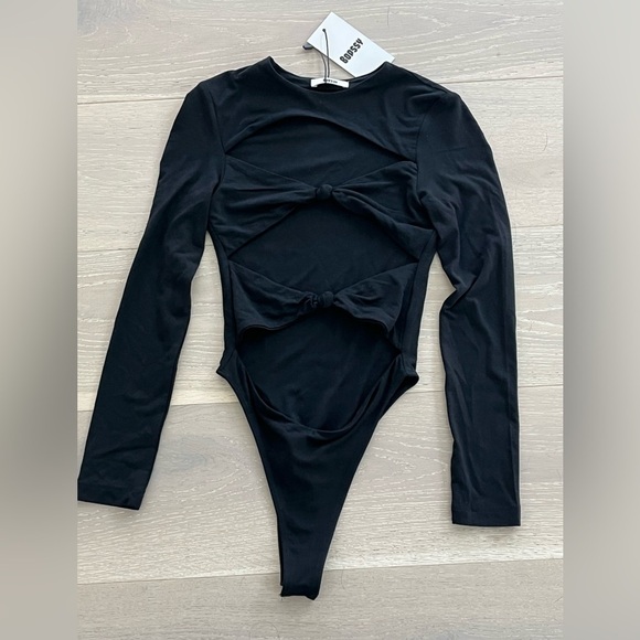 NWT bodssy cutout black bodysuit sz XS - Picture 9 of 16